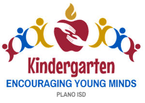 plano ISD apple logo with children icons; kindergarten, encouraging young minds