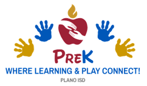 plano ISD apple logo with handprints; PreK, where learning and play connect!