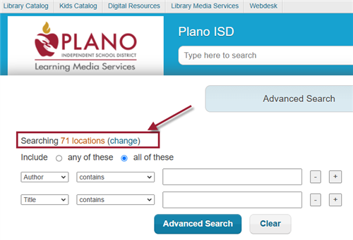 Arrow points to the word change next to text that reads searching 71 locations.