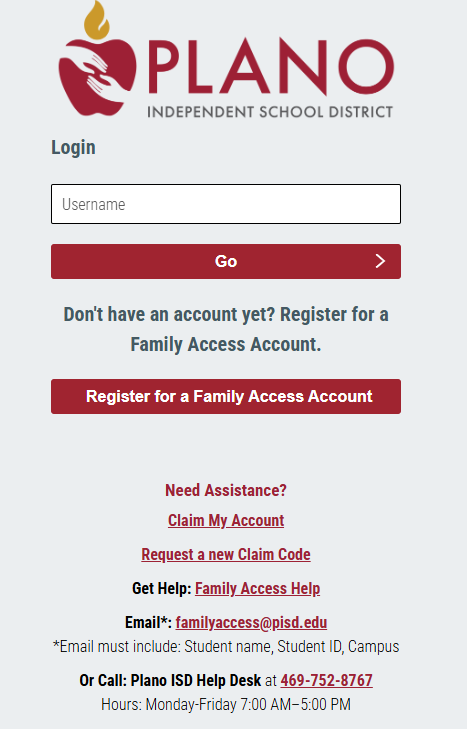 Family Access login screen