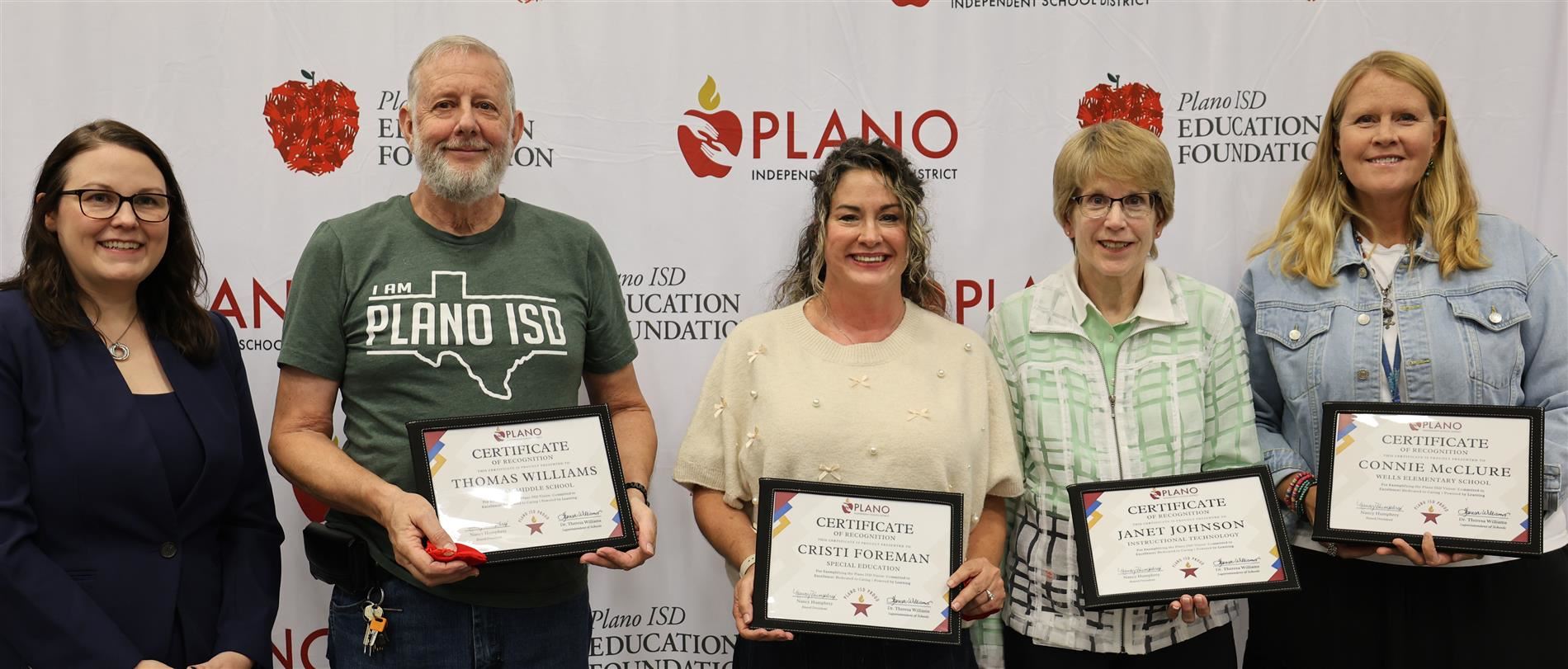 Plano ISD Proud October Winners Pictured with Board Vice President Dr. Lauren Tyra
