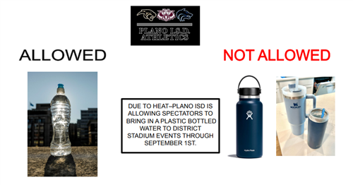 Plastic water bottles are ok, personal metal or thermal bottle are not permitted