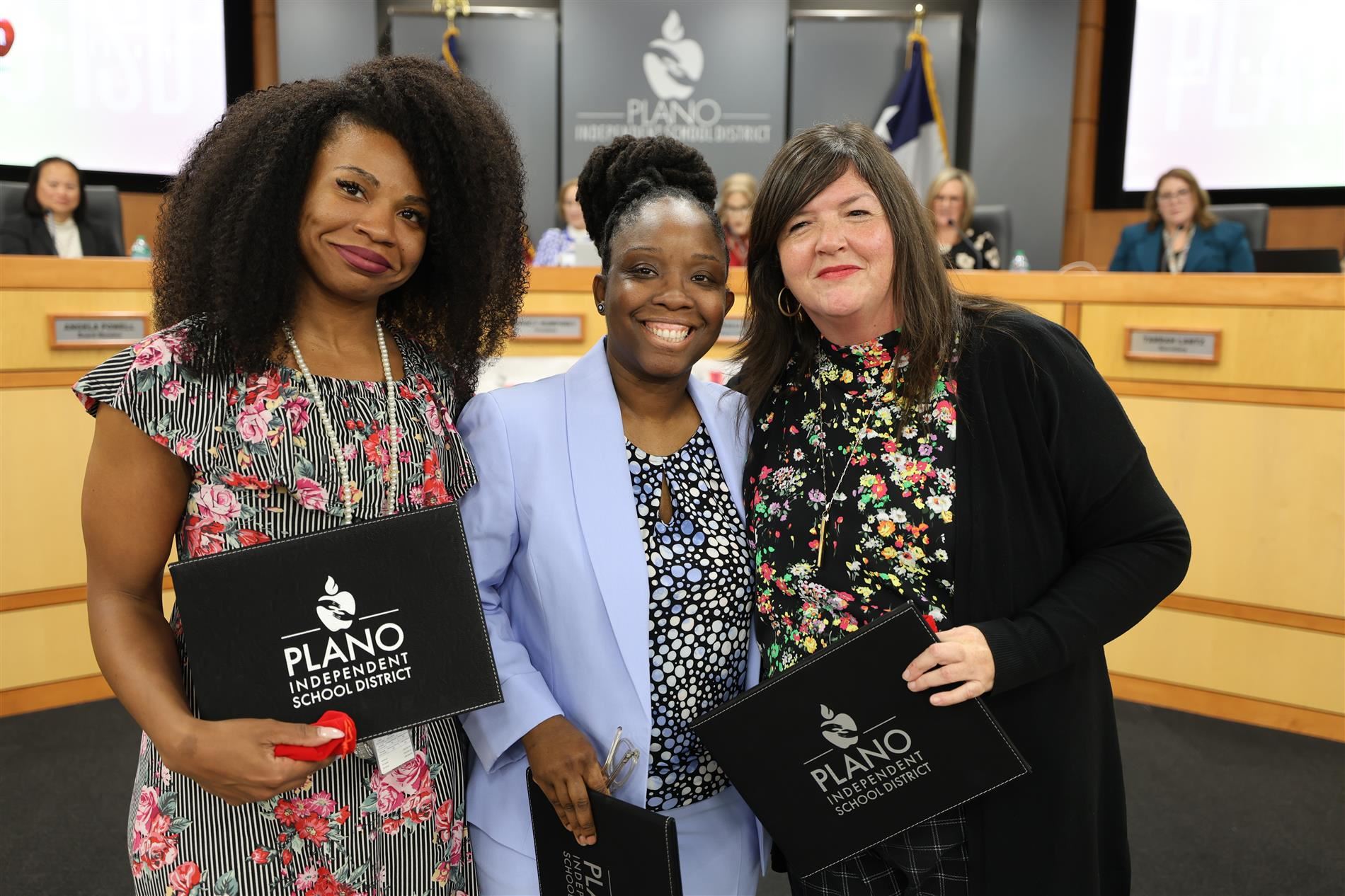 February 2025 Plano ISD Proud Winners Nastacia Kelly, Lashonda Carter and Allison Welch
