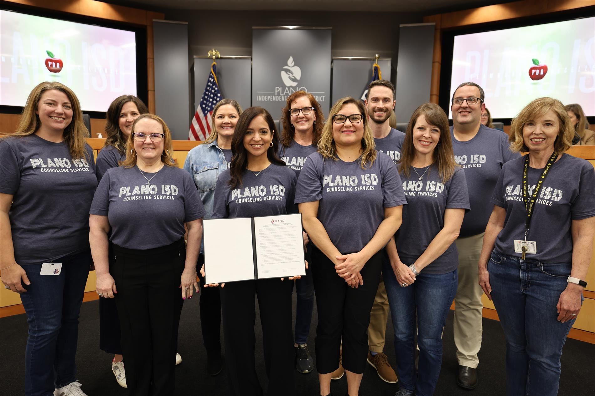 Plano ISD Counselors from across the district at the February board meeting