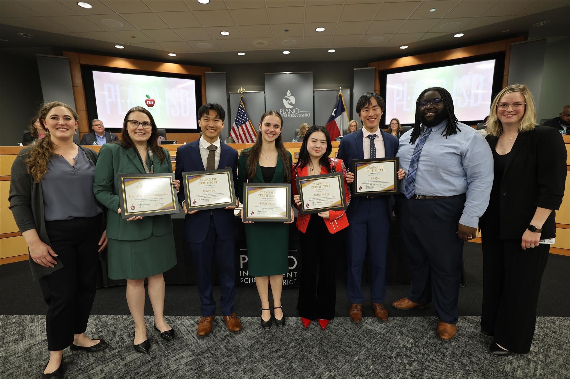 Plano West Speech and Debate team at the board meeting
