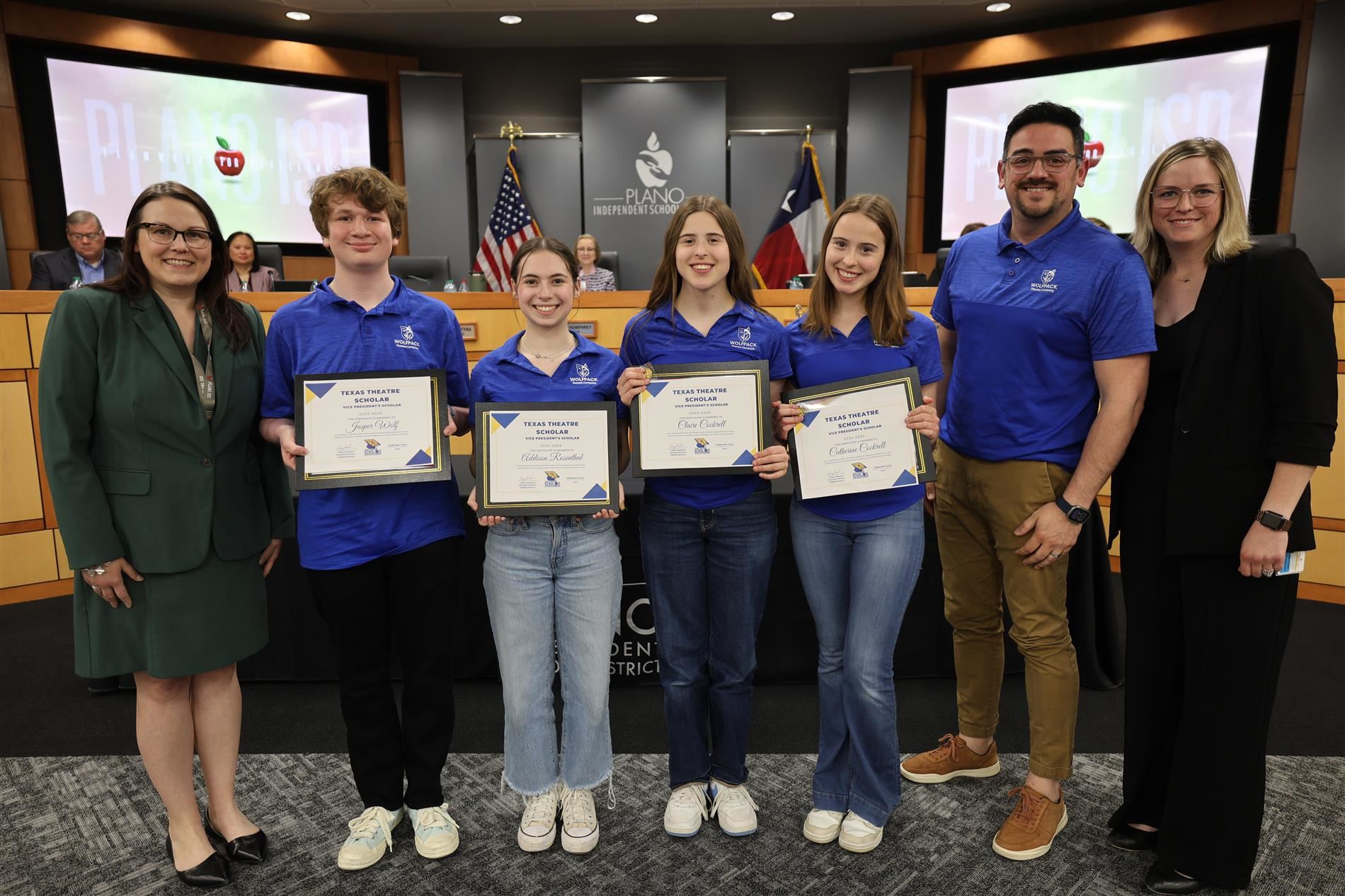 Plano West students with Board VP Lauren Tyra