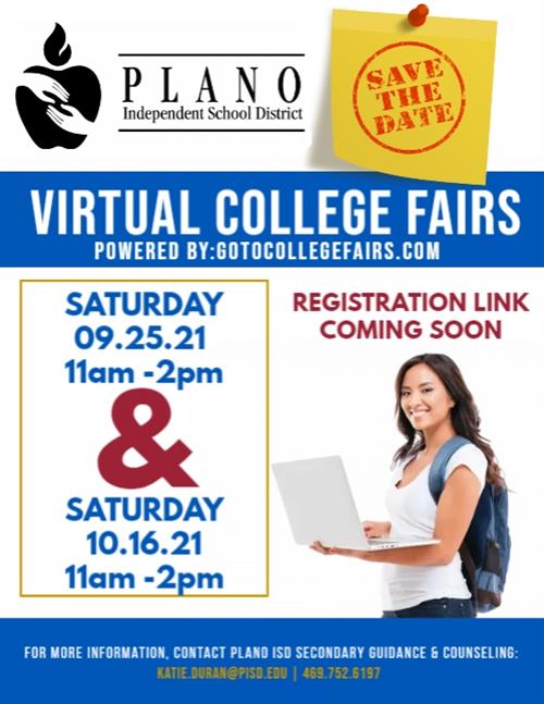 Virtual College Fairs September 25 and October 16