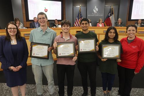 AV quiz bowl participants with their recognition certificates