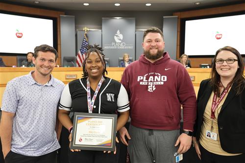 Riley Davis with Board President Dr. Lauren Tyra and her Coaches