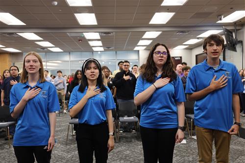 Students performing pledge of allegiance