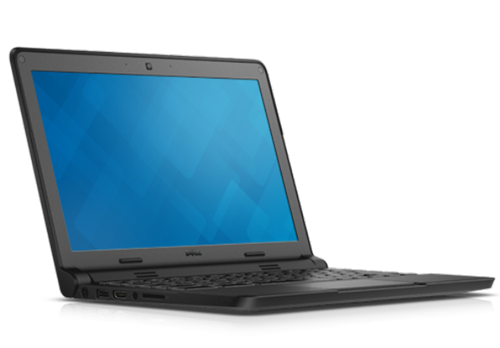 Laptop computer with screen open. 