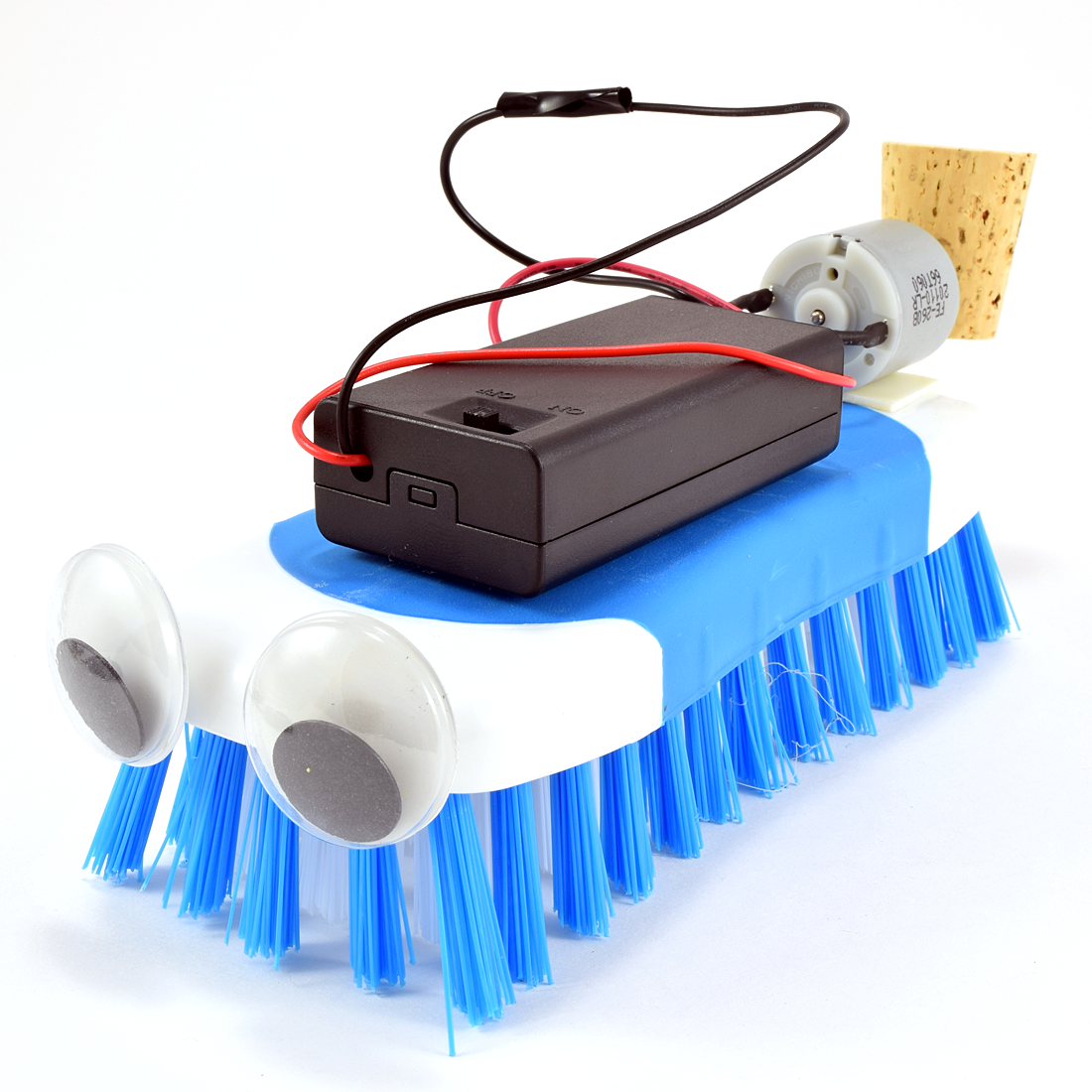 Blue Bristlebot with motor and battery pack 