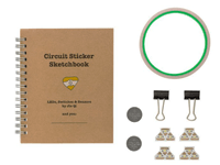 Notebook, stickers, binder clips, and wire 