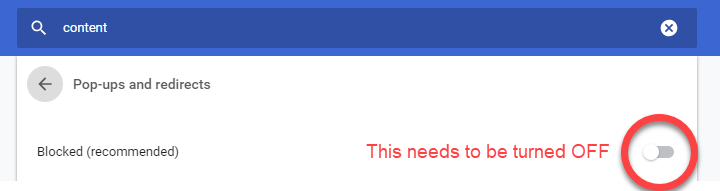 turn off pop-up blocker Chrome screen shot 