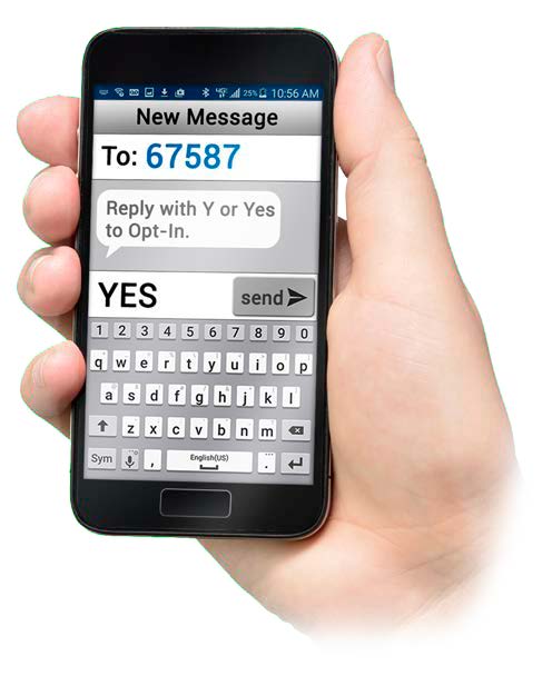 Text yes to 67587 to opt in to receive text messages from School Messenger. Text yes to 67587 to opt in to receive text messages from School Messenger.
